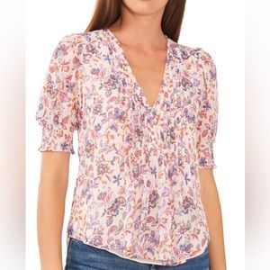 FLORAL PRINT PINTUCK BLOUSE